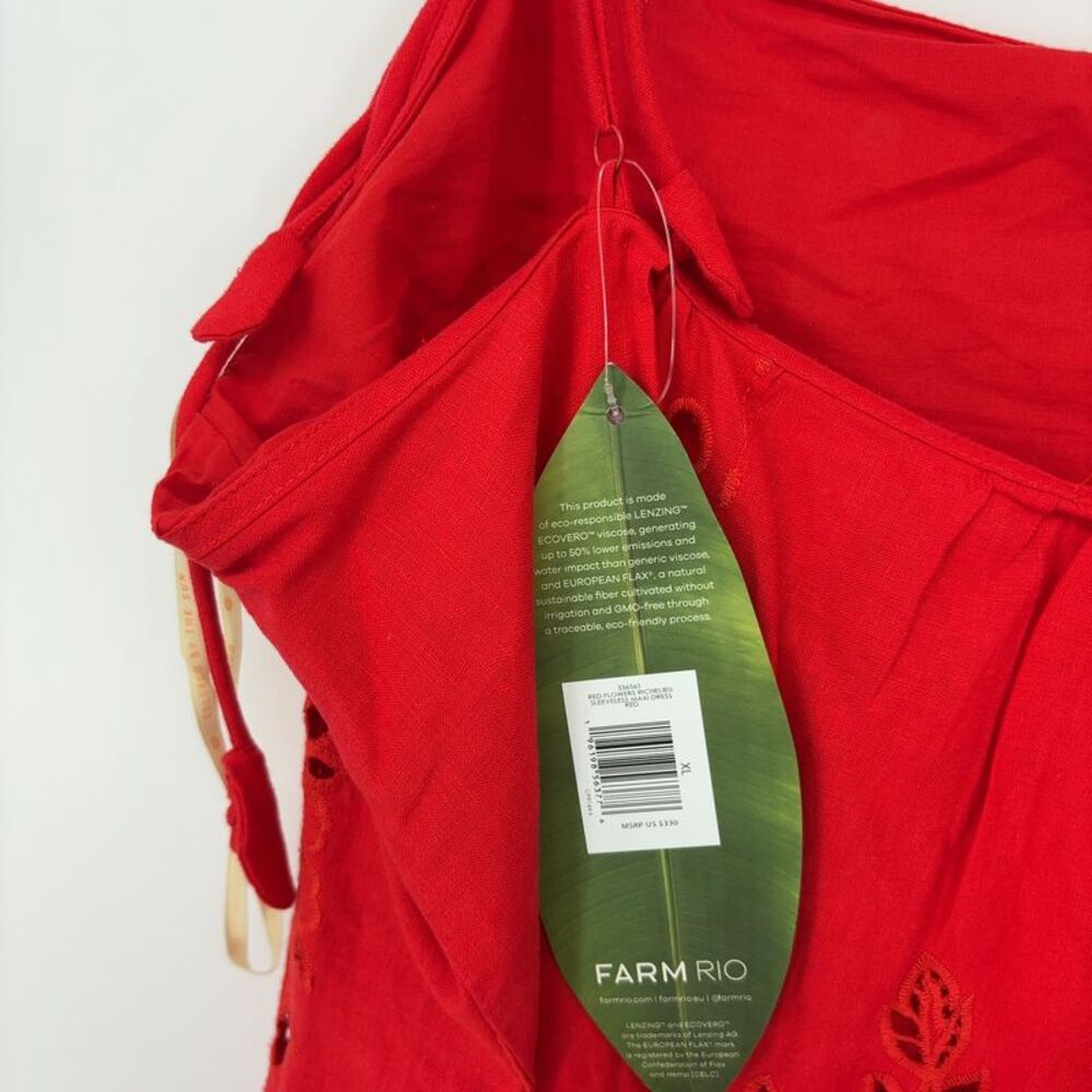 FARM Rio Red Flowers Richelieu Embroidered Linen Maxi Sundress - Picture 4 of 5